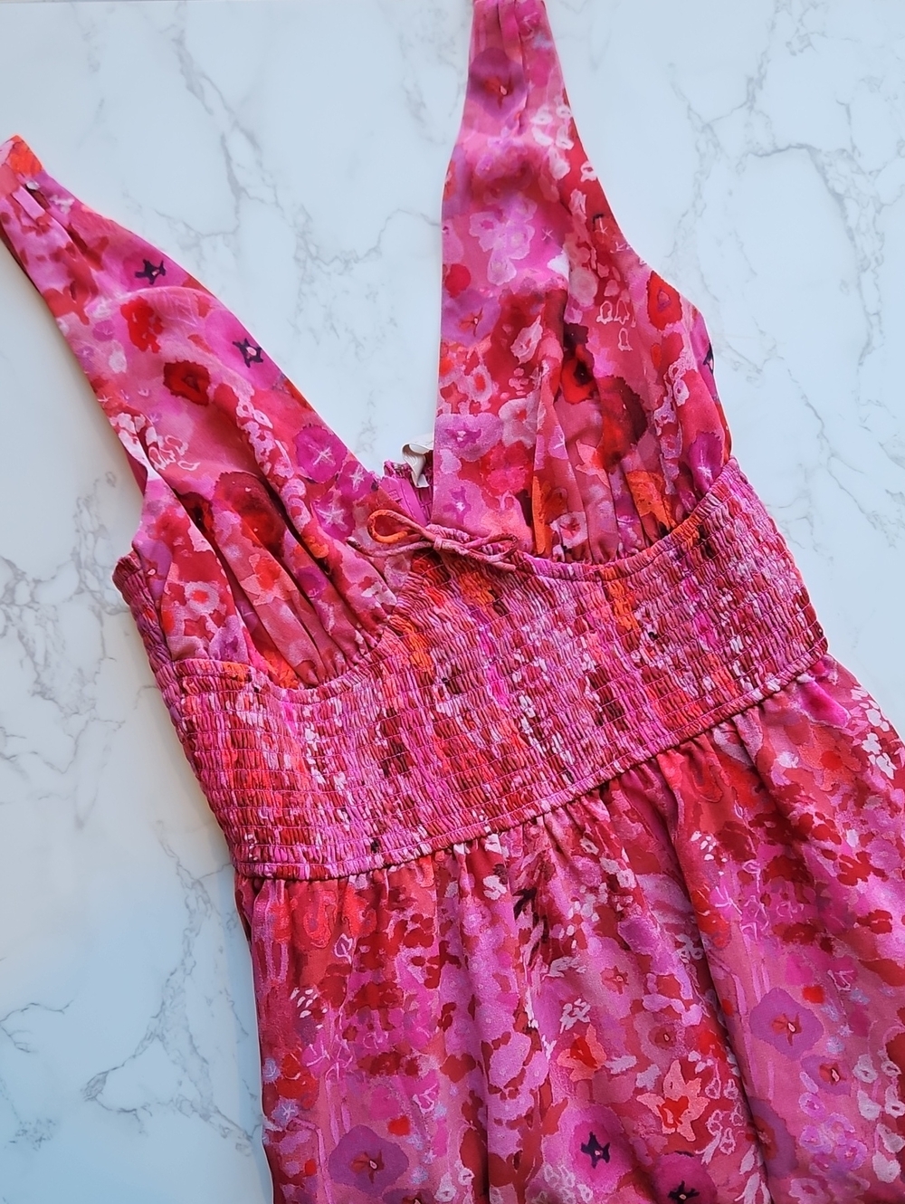 Hutch Pink Smocked Floral Midi Dress M?